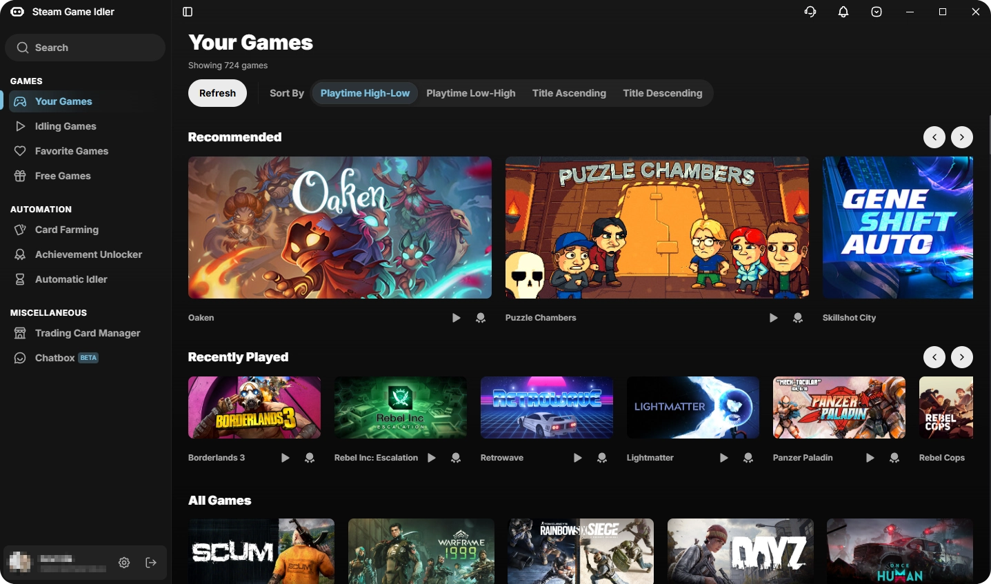Steam Game Idler