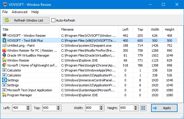 VOVSOFT Window Resizer