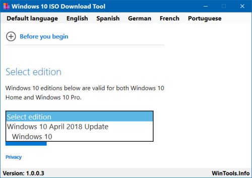 Windows 10 ISO Download Tool